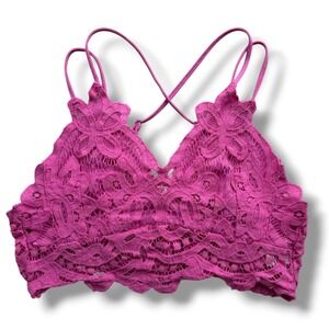 Willow & Root Womens L Magenta Pink Floral Lace Bralette Smocked Adjustable Boho
